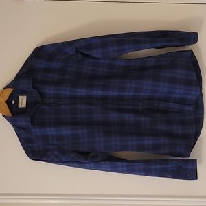 Frank & Oak Men's Long Sleeve Dress Shirt, Navy plaid, Size US Small